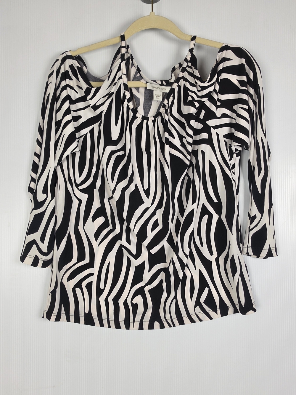 Boston Proper Black & White Zebra Cold-Shoulder Tunic